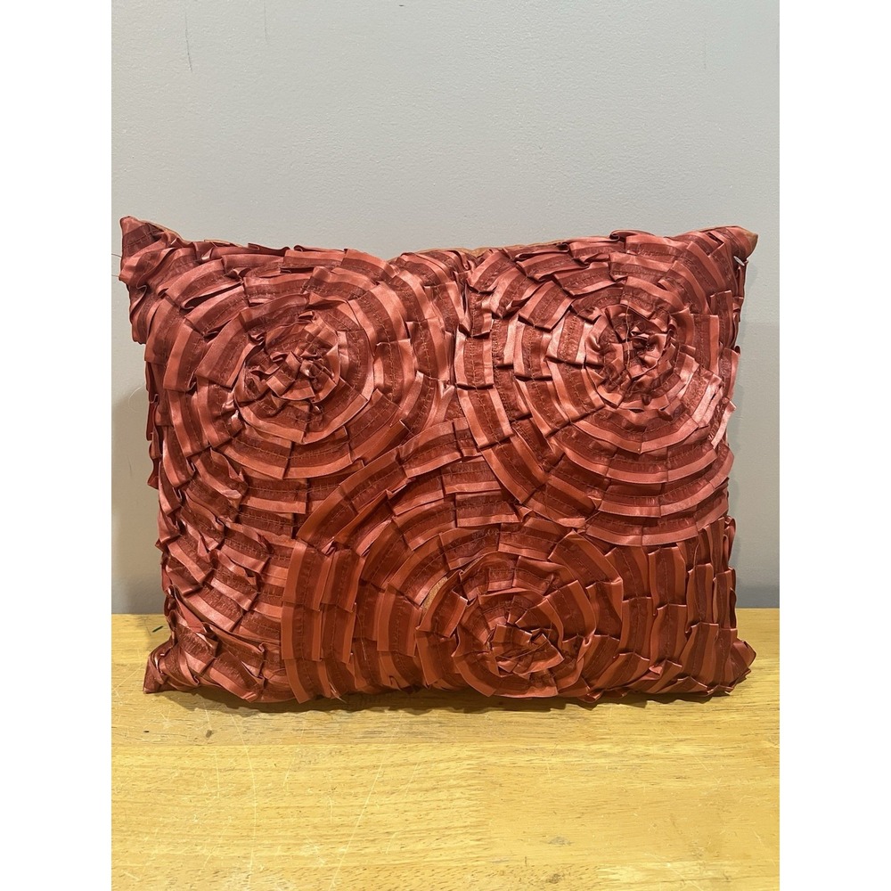Pier 1 Orange Throw Pillow Ruffles Circles Ribbon 17x14" Lumbar